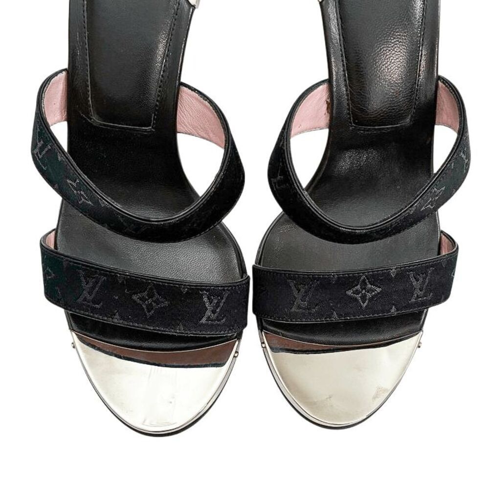 Louis Vuitton Monogram Fabric Mule Slide Sandals Block Heel EU 36 US 6 Authentic - Picture 6 of 14